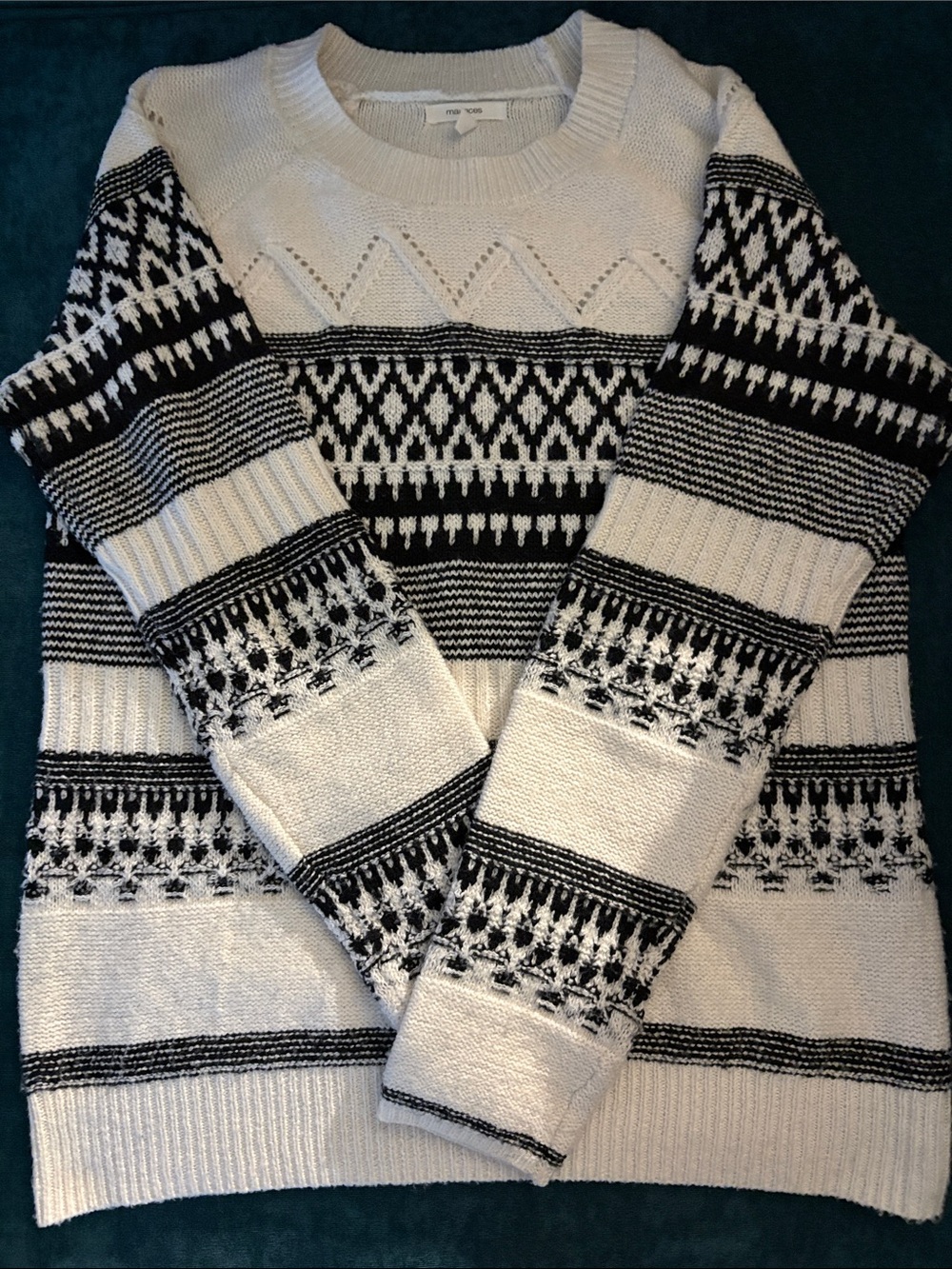 Maurices Black and White Patterned Crewneck Sweater